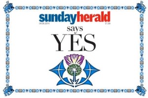 La une du Sunday Herald du 4 mai en faveur du oui. L'exemplaire s'est arraché en quelques heures et s'est retrouvé en vente sur Ebay.